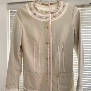 Elie Tahari Leather Coat / Jacket XS Beige/Cream